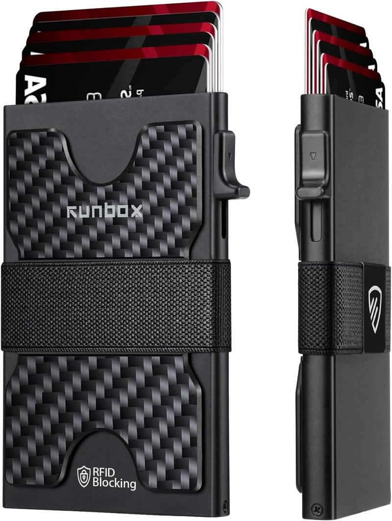 RUNBOX Mens Business Card Holder, Slim Card Wallet for Men and Women, Minimalist RFID Blocking Wallet with Pop-Up Function, Thin Design, Metal Cases Holds 6+6 Cards, Gifts for Men, Men's Accessories - Image 1